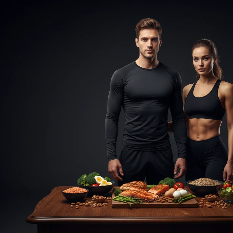 Athletic couple planning high protein meals representing protein food planner
